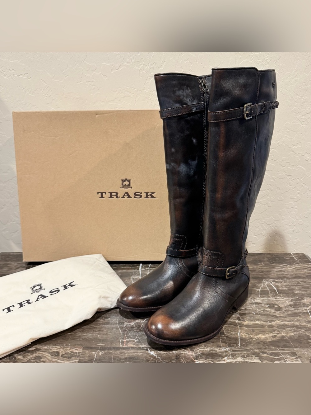 NEW Trask Leather Belted Equestrian Riding Boots
